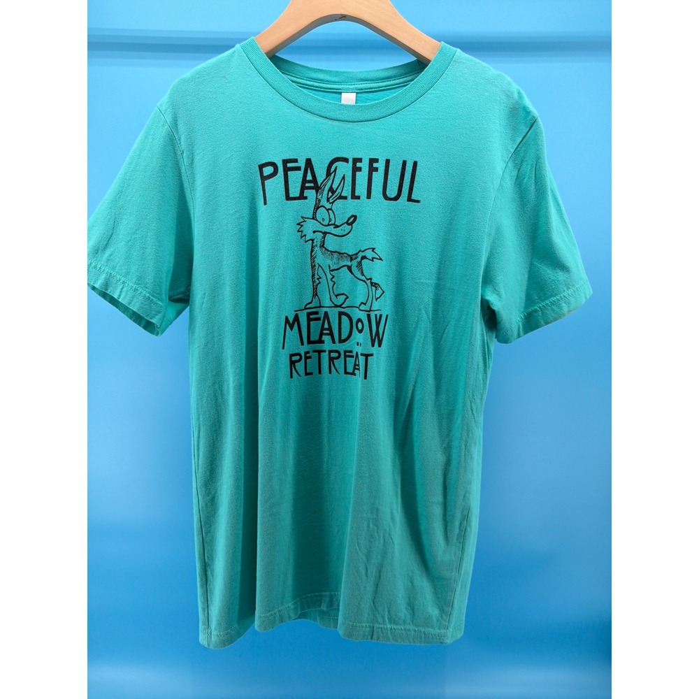 Bella Canvas Peaceful Meadow Retreat Teal Graphic T-Shirt Mens Medium Coyote